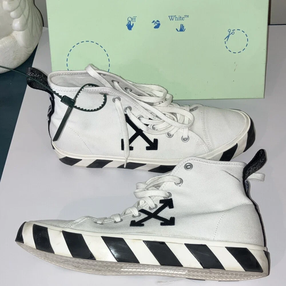 Off-White Vulcanized Men’s High Top Canvas Lace-Up Sneakers White/Black